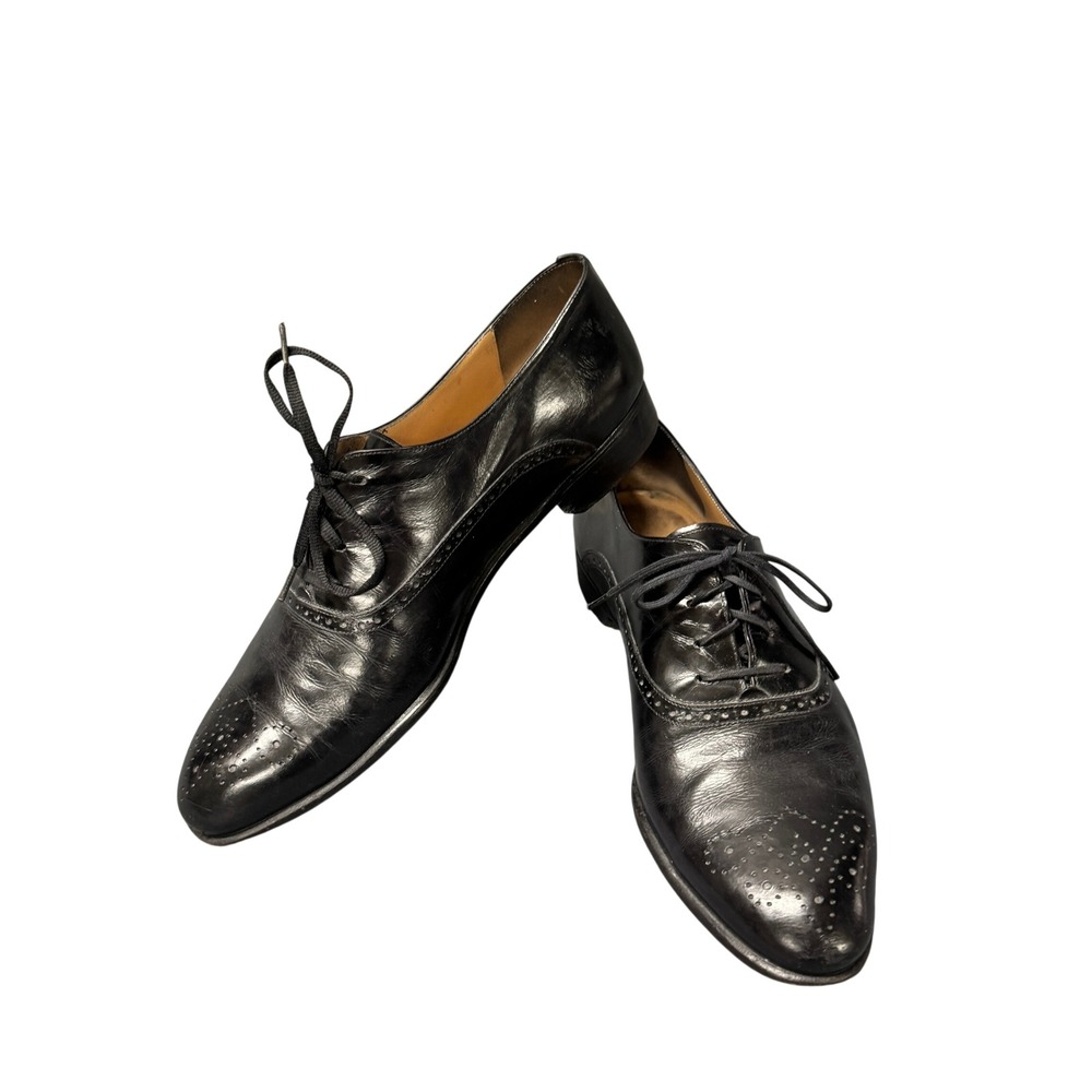 Salvatore Ferragamo Oxfords Mens 9.5 D Wingtip Black Dress Leather Made in Italy